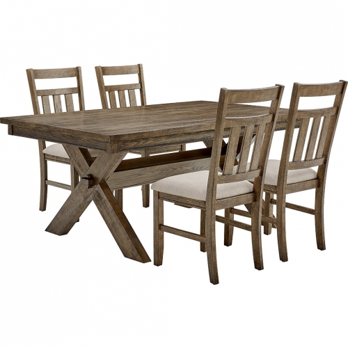 Turino 5 Piece Dining Set in Rustic Umber & Beige Fabric